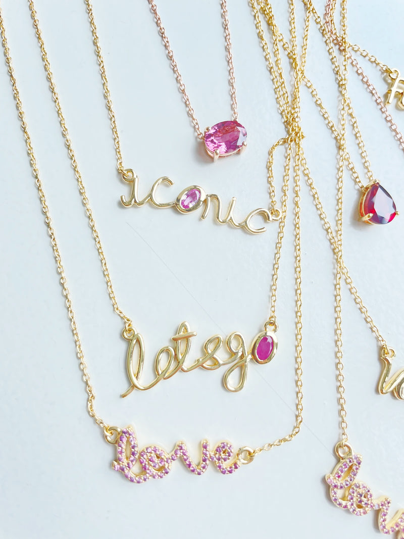 pink word necklaces