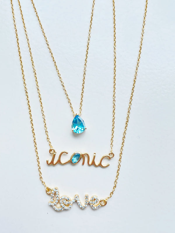 blue word necklaces iconic love